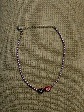 Betsey Johnson Red, White & Blue Beaded Heart Necklace